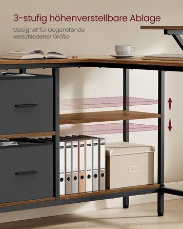 Г-подібний письмовий стіл, 2 місткі шухляди, комп&39ютерний стіл з підставкою для монітора, кутовий стіл, ігровий стіл з регульованою полицею 135 x 105 см, вінтажний коричневий LWD098B01