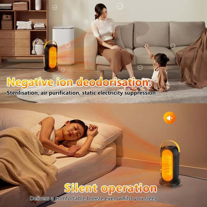 Електричний вентилятор-обігрівач, енергозберігаючий 1200 Вт, керамічний PTC нагрівач із захистом від перегріву та перекидання, електричний обігрівач з 6 регульованими режимами та термостатом, невеликий вентилятор-обігрівач для дому та офісу