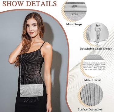 Жіноча вечірня сумка-клатч UBaymax сріблястого кольору, блискуча вечірня сумка на ланцюжку, модна сумочка, елегантна сумка-конверт через плече для новорічного балу, весілля, вечірки та весілля 03-сріблястий