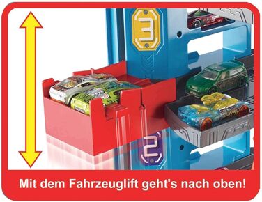 Гараж, Hot Wheels Гараж акули, вкл. 2 іграшкові машинки, з гоночним треком, петляючими доріжками, іграшковим підйомником і місцем