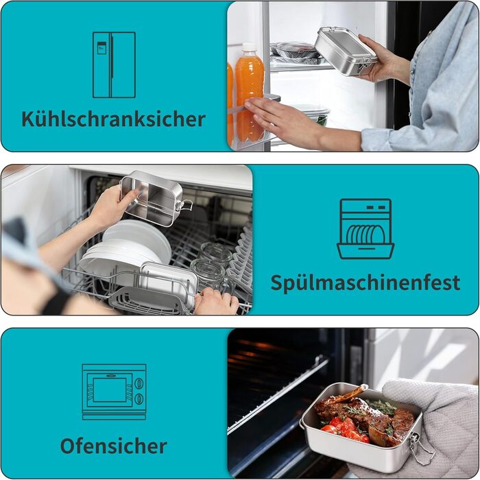 Набір металевих ланчбоксів Onader з роздільниками, 850 мл, 2 шт. Бенто-бокс для дітей та дорослих, герметичний, можна мити в посудомийній машині, 16,5 см