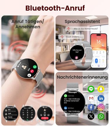 Жіночий смарт-годинник LIGE (2 ремінці), 1,43-дюймовий HD AMOLED-дисплей, смарт-годинник з функцією телефону, фітнес-годинник, спортивний годинник з понад 120 спортивними режимами, відстеження сну, відстеження менструального циклу, годинник для iOS/Androi