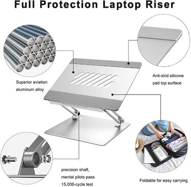 Підставка для ноутбука Konsol, складна, з регульованим кутом нахилу, легка та міцна з алюмінію, сумісна з ноутбуками до 17 дюймів (Золота)