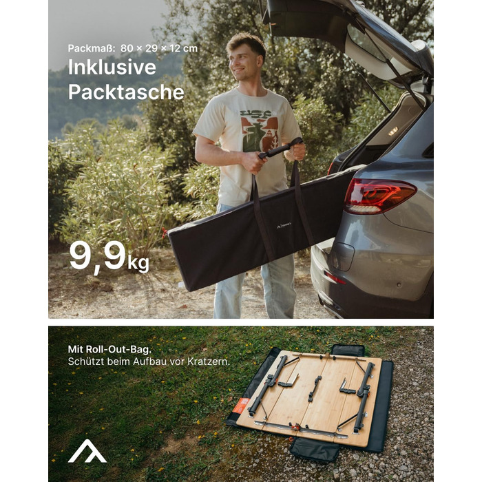 Доступний у 3 розмірах) - портативний розкладний стіл зі складною бамбуковою стільницею, регульована висота, світло-коричневий