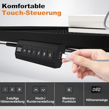 Стіл з електричним регулюванням висоти 160x60 см, карбонова поверхня та порт зарядки Type-C, ігровий стіл з функцією пам&39яті, робоча станція для ПК, стіл для роботи сидячи та стоячи, офісний стіл, чорний 160x60 см чорний