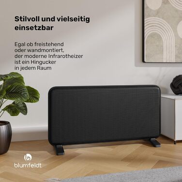 Інфрачервоний обігрівач blumfeldt 2000 Вт настінний та окремостоячий пристрій, графеновий нагрівальний елемент, керування за допомогою застосунку та сенсорне керування, термостат, IP24, захист від перегріву та перекидання, для приміщень площею до 20 м, чо