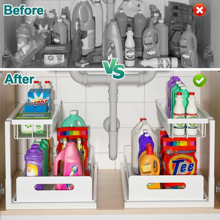 Органайзер під шафу Bukfen, висувний органайзер для шафи, 2-рівневий, висувна полиця під шафу, зберігання, універсальний для кухні