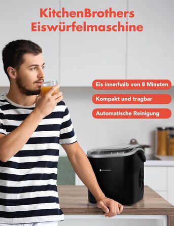 Машина для приготування кубиків льоду KitchenBrothers Small - Машина для подрібненого льоду - Машина для кубиків льоду, Кубик - Льодогенератор - Льодогенератор - Льодогенератор - Виробник кубиків льоду - Чорний