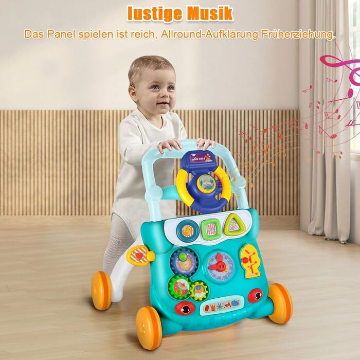 Ходунки для дітей Homewell Baby Walkers, допоміжні засоби для ходьби зі світлом, музикою та дошкою для активності, розвиваючі ходунки із захистом від перекидання, для дітей 624 місяців (зелені)