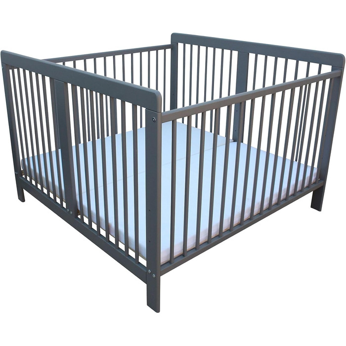 Дитяче ліжко для близнюків, односпальне ліжко, двоспальне ліжко 2-в-1, суцільний сірий колір з 2 матрацами 120x120 см та перегородкою 3026