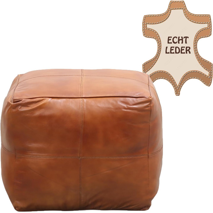 Вінтажний табурет Marrakech з подушкою для сидіння, включаючи наповнювач, виготовлений з натуральної шкіри Пуф-табурет Fjord кольору коньячного коричневого, заввишки 45 см Крісло-мішок для ніг як декор скандинавської спальні та вітальні