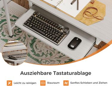 Ігровий стіл Coleshome зі світлодіодним освітленням, 140x48 см, стіл з тканинними шухлядами, комп&39ютерний стіл з 2 розетками та 2 USB-портами, ігровий стіл з підставкою для монітора для домашнього офісу, білий 140x48 см