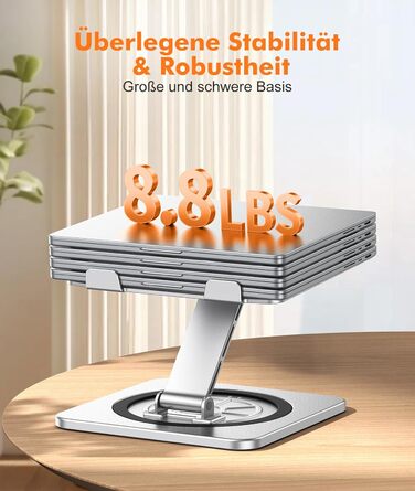 Підставка для ноутбука EIWUY з поворотним механізмом на 360, регульована, алюмінієва, ергономічна, з вентиляцією та функцією складання. Сумісна з MacBook Air/Pro (10-16)