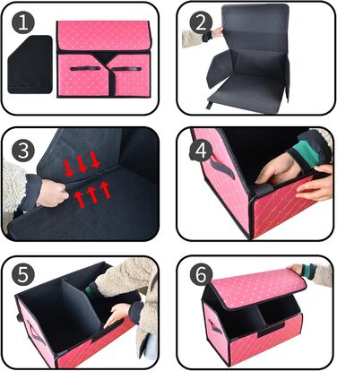 Органайзер для багажника позашляховика та седана, шкіряний, складаний, компактна коробка з кришкою, портативні контейнери для вантажу, аксесуари для інструментів, рожевий, жіночий (55 см / 21.65 дюймів)