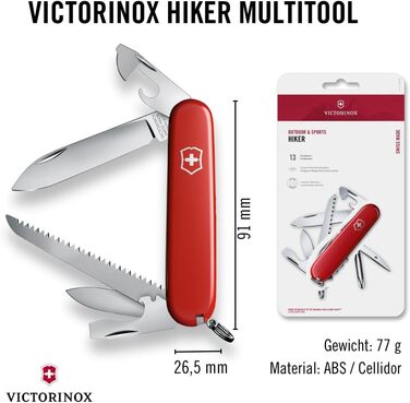 Швейцарський армійський ніж Victorinox Hiker, мультитул, 13 функцій, лезо, консервний ніж, викрутка (одинарна)