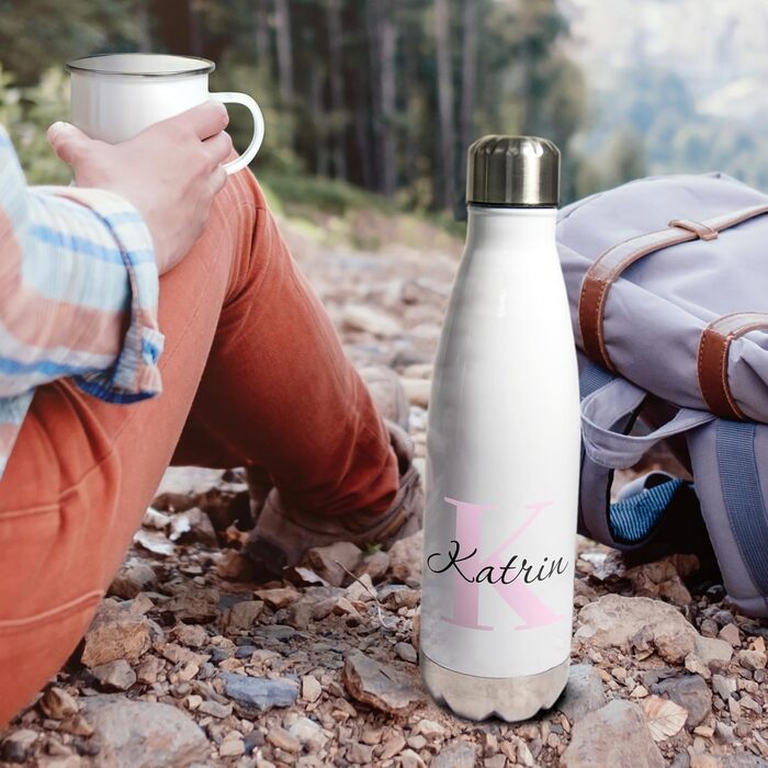 Персоналізована пляшка для води з нержавіючої сталі з іменем та ініціалами термопляшка об&39ємом 500 мл Подарунки для жінок, чоловіків, дітей, днів народження, школи, роботи (лист)