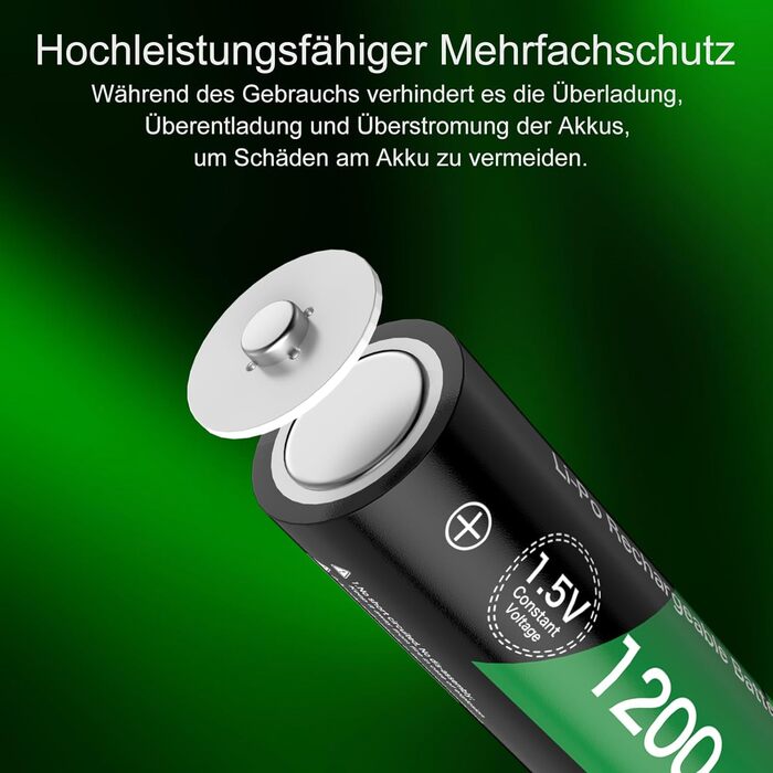 Літієві батарейки AAA 1,5 В, 8 шт. із зарядним пристроєм, висока ємність 1200 мВтгод, 1500 циклів розрядки/зарядки, акумуляторні батарейки AAA, тривалий термін служби з інтелектуальним зарядним пристроєм з РК-дисплеєм