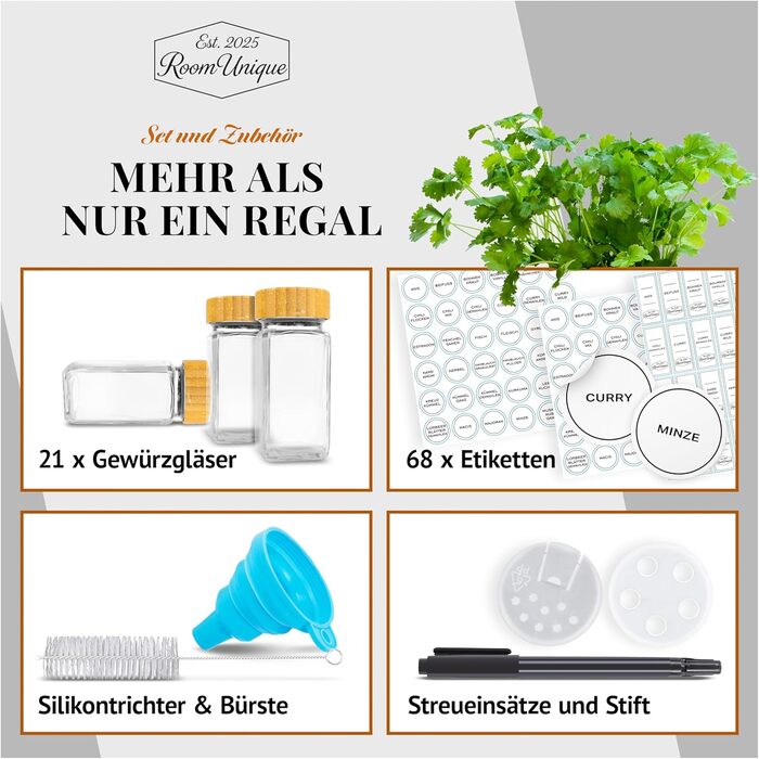 Підставка для спецій з баночками для спецій 21 банка (по 120 мл кожна) з бамбуковими кришками Етикетки Вставки для шейкера Лійка щіточка Металева підставка 36,62511 см Модульна з можливістю запису Маркер у комплекті