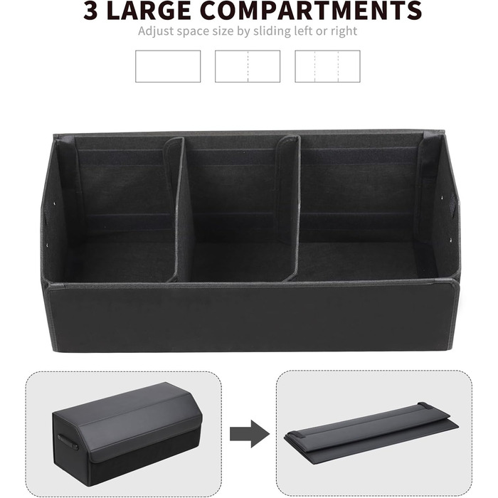 Органайзер для багажника зі шкіри, міцний, складаний, з регульованими відділеннями, надзвичайно великий об'єм (довжина 74.9 см x ширина 31 см x висота 29.2 см), 151