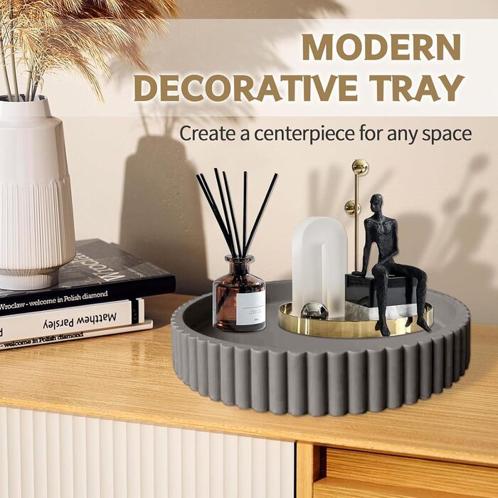 Круглий декоративний піднос, мінімалістичний піднос, декоративний піднос для свічок, органайзер для домашнього декору для вітальні, бару, напоїв, вечірки, дому, кухні (чорний)