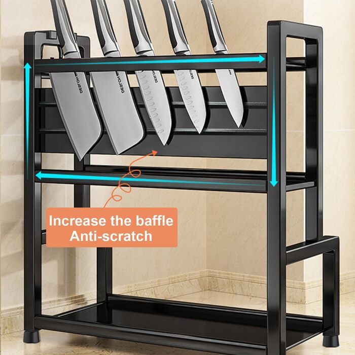 Стелаж для спецій Devesanter, 3 яруси, кухонна стійка для банок для спецій великої місткості, металевий органайзер для стільниці з тримачем для посуду, тримач для обробної дошки, з 6 гачками, чорний