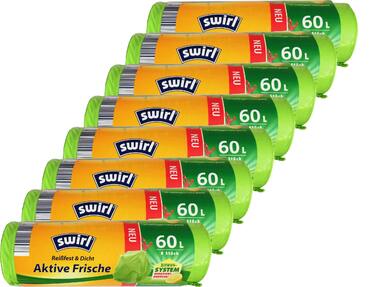 Пакетів для сміття Swirl Active Freshness 60 л зі шнурком, зелені (8 рулонів x 8 пакетів/рулон 64 пакети) 8 шт. (8 упаковок), 8