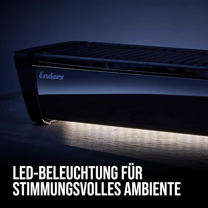 Настільний вугільний гриль Enders Aurora Mirror Black з вентилятором, портативний кемпінговий гриль для відкритого повітря з LED-підсвіткою, 47 x 26 x 13,5 см, 1365 Чорний