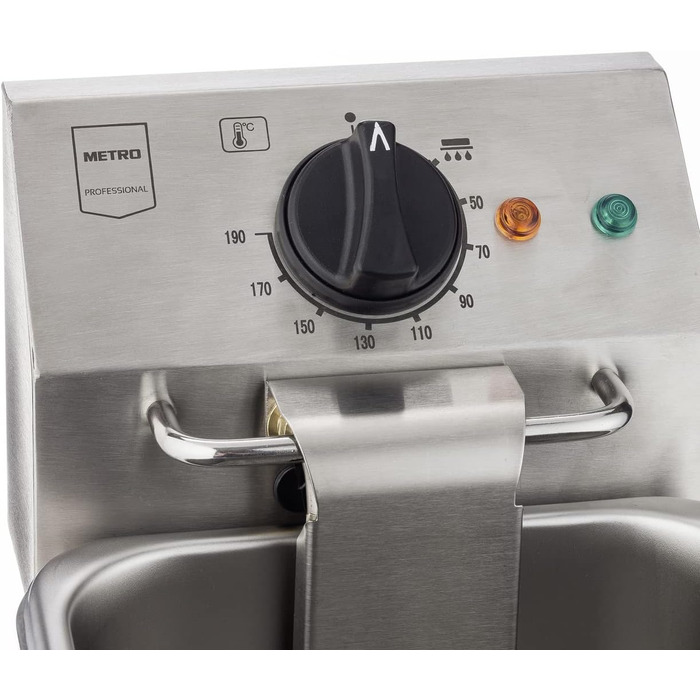 Професійна електрична фритюрниця METRO GDF3004, фритюрниця з нержавіючої сталі, 4 літри, 2500 Вт, швидке нагрівання, з кришкою, захисний термостат, холодна зона, нековзні ніжки