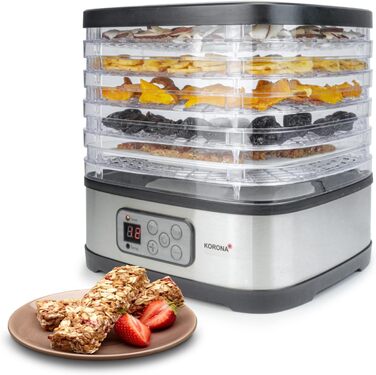 Дегідратор з формою для мюслі 5 рівнів Сушить фрукти, м'ясо, рибу, зелень Таймер 8-72 години Силіконова форма для батончиків мюслі Не містить бісфенолу А Світлодіодний дисплей, 57011