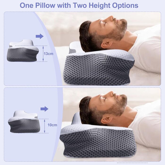 Ергономічна подушка для шиї, ортопедична подушка для голови з піни з пам&39яттю форми для сну на боці, спині та животі зі знімним чохлом, який можна прати (Стиль 1 60 * 34 * 13/10 см)