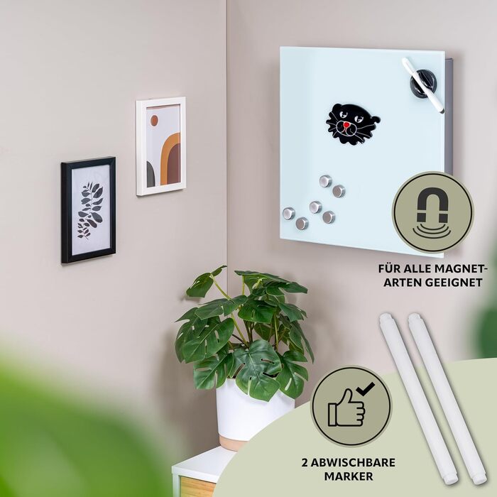 Скринька для ключів Bremermann XL зі скляною передньою частиною, з можливістю запису, 13 гачків, 6 магнітів, 1 маркер, 1 тримач для маркера, металевий корпус, порошкове покриття сірого (білого) кольору