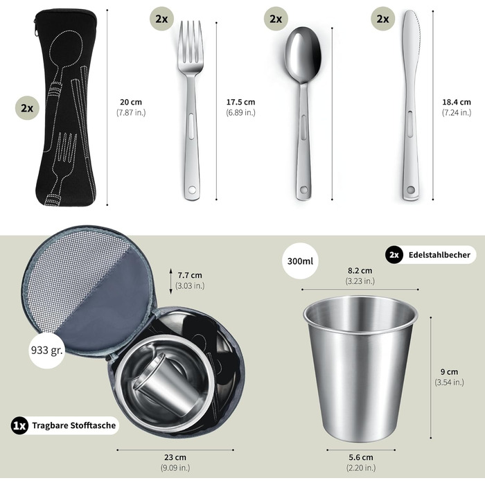 Набір столових приборів для кемпінгу на 2 особи набір кемпінгового посуду зі столовими приборами з нержавіючої сталі, тарілками, мисками та склянками. У комплекті чохол для столових приборів. Портативний набір посуду для активного відпочинку, пікніків та 