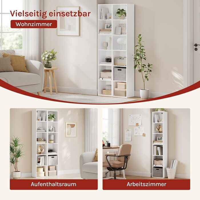 Книжкова полиця WOLTU з 6 відділеннями, окремостояча кубічна полиця, стояча полиця, офісна полиця, полиця для зберігання, полиця для файлів, виготовлена з інженерної деревини, 30x158,5x24 см (ШxВxГ), SK003ws6 6 полиць (24Г x 30Ш x 158,5В см) Біла