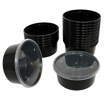 Набір контейнерів для зберігання їжі з кришками, 100 предметів, герметичні, багаторазові, можна використовувати в мікрохвильовій печі, можна мити в посудомийній машині (100, чорні, 350 мл) Чорний 350 мл 100