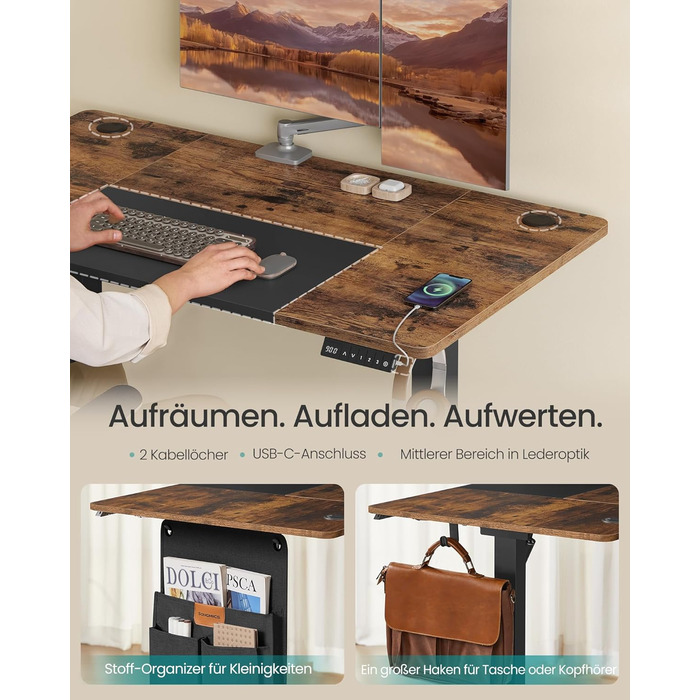 Електричний письмовий стіл SONGMICS з регульованою висотою, 120 x 60 см, безступінчасте регулювання, функція пам&39яті з 4 рівнями висоти, вінтажний коричневий - чорний LSD015X01 120 x 60 см вінтажний коричневий чорний