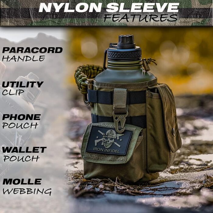 Ізольована пляшка для води з паракордною ручкою, великий глечик для води з нержавіючої сталі з міцною, знімною кришкою для ключів,