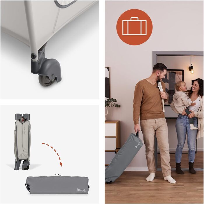 Темно-сірий - дитяче ліжечко для подорожей, що швидко складається, від народження до 15 кг, з колесами, сумкою для перенесення, великим отвором та складною основою, компактне у складеному вигляді, 125 x 69 x 82 см та 7,6 кг