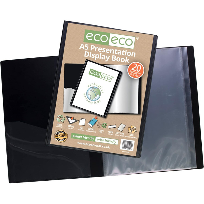 Презентаційна книга eco-eco 50 Recycled 40 Pocket Black Color, eco008, чорно-чорний (A5, універсальний, A5)