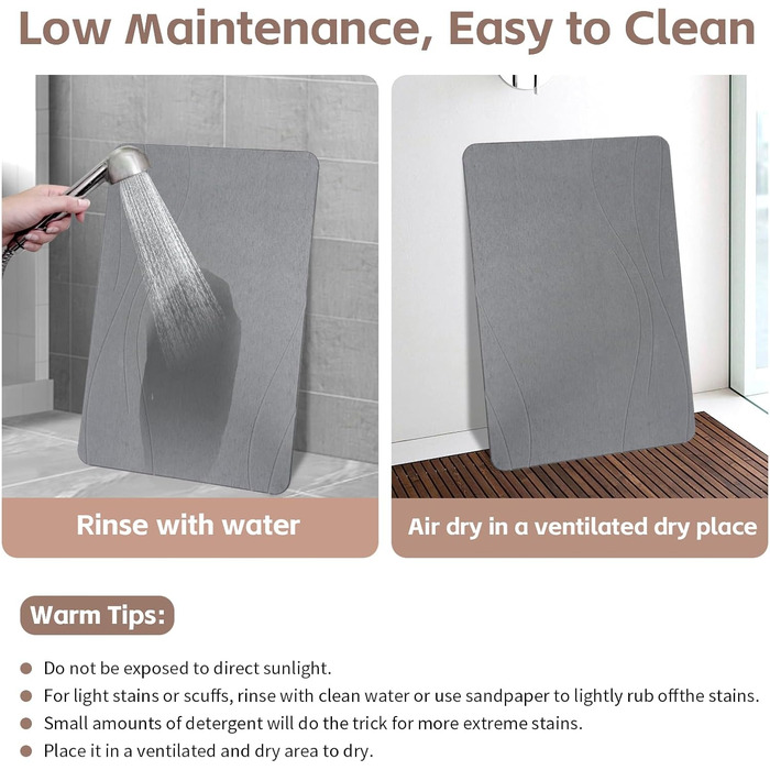 Килимок для ванни з каменю, діатомовий килимок для душу, швидковисихаючий килимок для душу, нековзний, абсорбуючий килимок для ванної кімнати, для підлоги у ванній кімнаті, кухонних стільниць, посуду, рослин або домашніх тварин, темно-сірий