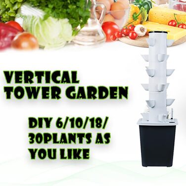Стручків Hydroponics Tower Garden Система гідропонного вирощування. Набір для аеропоніки для вирощування трав, фруктів і овочів з гідратаційним насосом, адаптером, сітковими горщиками, таймером для трав, фруктів, 30