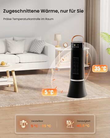 Енергозберігаючий електричний вентилятор-обігрівач, 2000 Вт, з пультом дистанційного керування, термостатом, 12-годинним таймером, 3 режимами, захистом від перегріву та перекидання, коливаннями 75, керамічним електричним нагрівальним елементом PTC (D)