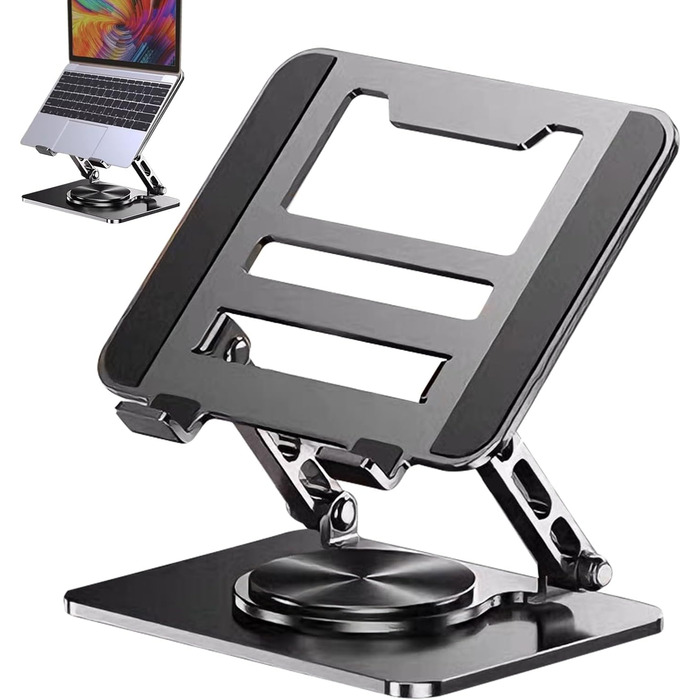 Підставка для ноутбука на стіл З охолодженням, з поворотною базою на 360 Регульований тримач для планшета - для роботи, навчання, дому, ігор, для чоловіків, жінок, дорослих. Чорний колір