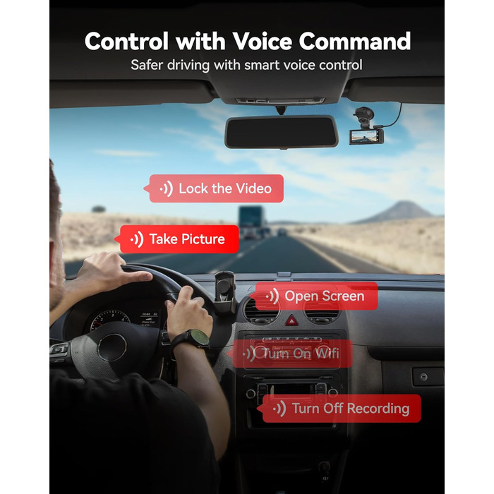 Відеореєстратор автомобільний передній задній, сенсорний екран 3.18 дюйма, голосове управління, вбудований 5.8 ГГц WiFi GPS, безко