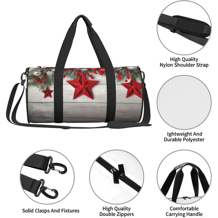 Спортивна сумка для подорожей, принт Різдвяні кулі, сумка на нічліг, чорна, універсальний розмір