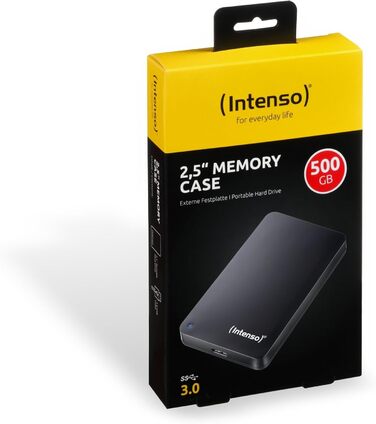 Зовнішній жорсткий диск Intenso Memory Case 500 GB (6,35 см (2,5 дюйма) 5400 об/хв, 8 МБ кеш-пам'яті, USB 3.2) чорний 500 ГБ (USB 3.2)