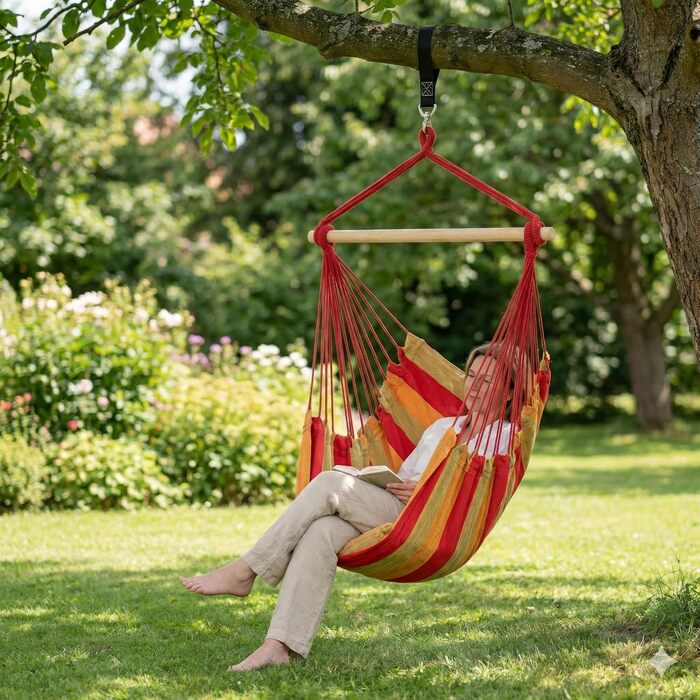 Підвісне крісло IB STYLE для саду, балкону - Зручне підвісне крісло, включаючи 2 подушки та комплект кріплення - Вантажопідйомність до 150 кг, тканинна поверхня з парусини 130x95 см, синій/зелений