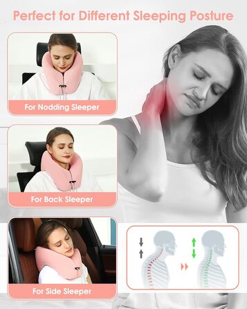 Ідеально підходить для подорожей автомобілем, поїздом і літаком - Neck Pillow Adults - Pink (New), 100 Memory Foam - Travel Gadgets - Neck Pillow