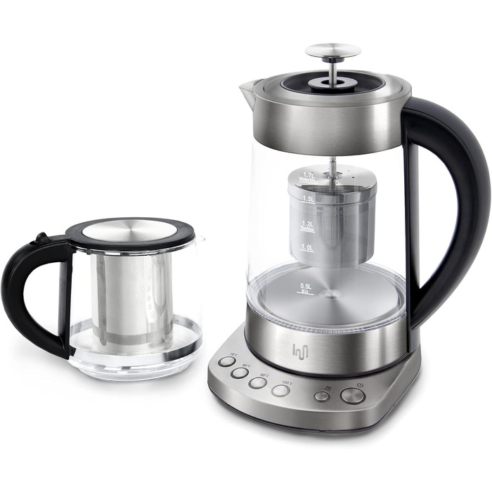 Скляний чайник Impolio PREMIUM LED з регулюванням температури функція збереження тепла, ситечко для чаю з нержавіючої сталі насадк