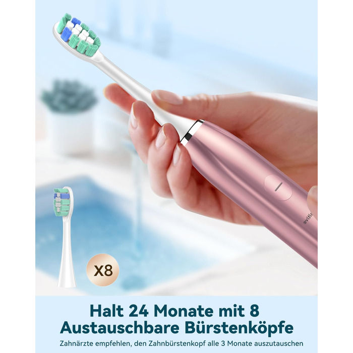 Електрична звукова зубна щітка для дорослих - відбілююча ультразвукова електрична зубна щітка з дорожнім кейсом та зарядною станцією, з 8 насадками, 5 режимами чищення, рожеве золото