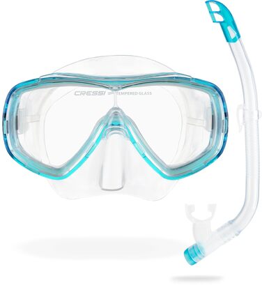 Дитяча маска для дайвінгу (7-13 років) трубка, для басейну, захист від запотівання, подряпин та запотівання, регульована маска для снорклінгу - Дитяча маска для дайвінгу із захистом від ультрафіолету, прозора/аквамарин - Ondina/Top